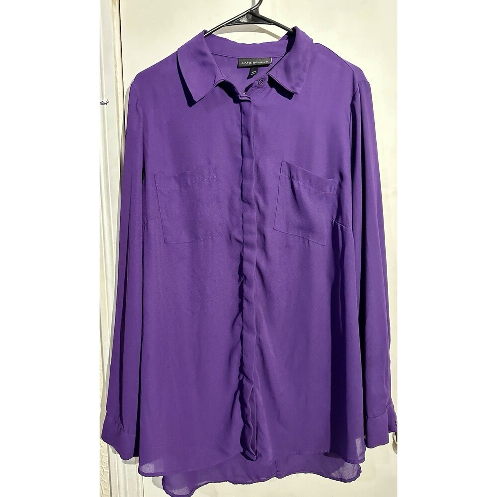 Lane Bryant Womens Purple Long Sleeve Button Up Blouse Size 18/20